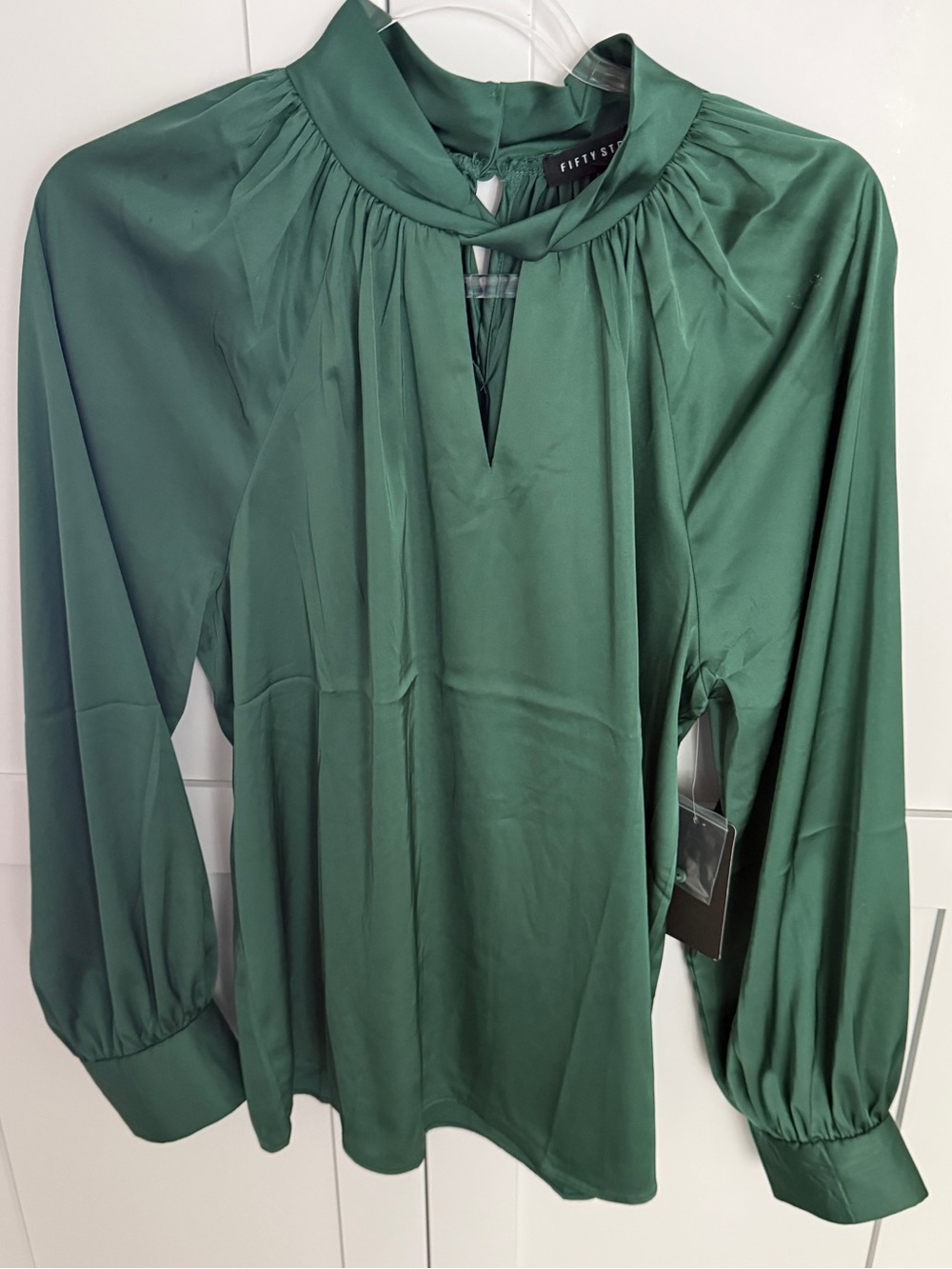 Fifty Street Emerald Green peephole long sleeve blouse size Large